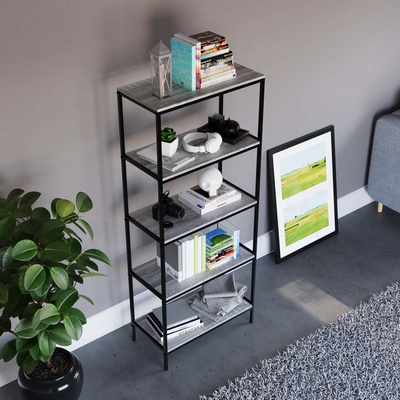 Brooklyn 5 Tier Bookcase, Grey