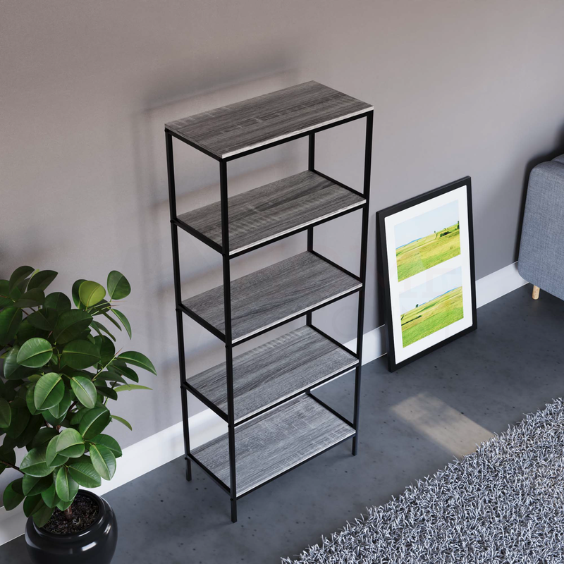 Brooklyn 5 Tier Bookcase, Grey