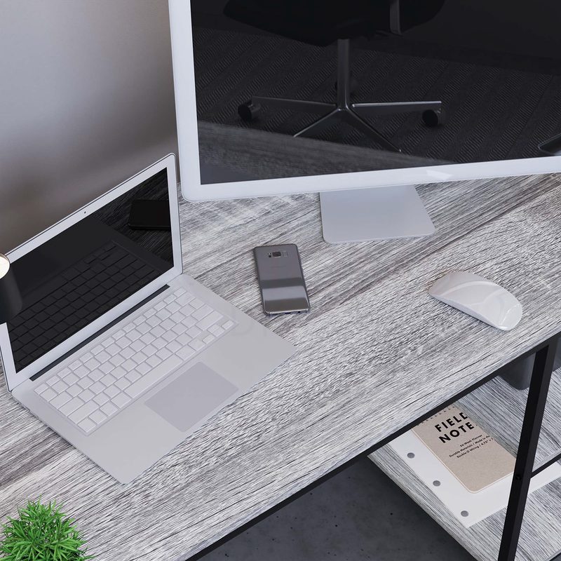 Brooklyn Desk with 2 Shelves, Grey