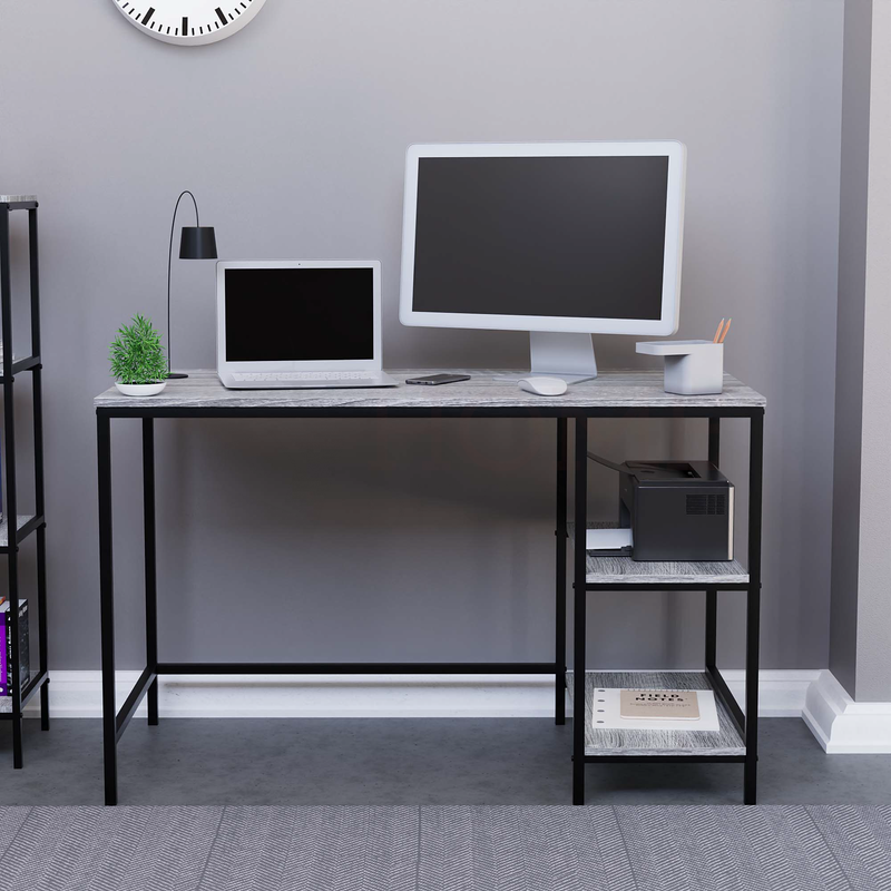 Brooklyn Desk with 2 Shelves, Grey
