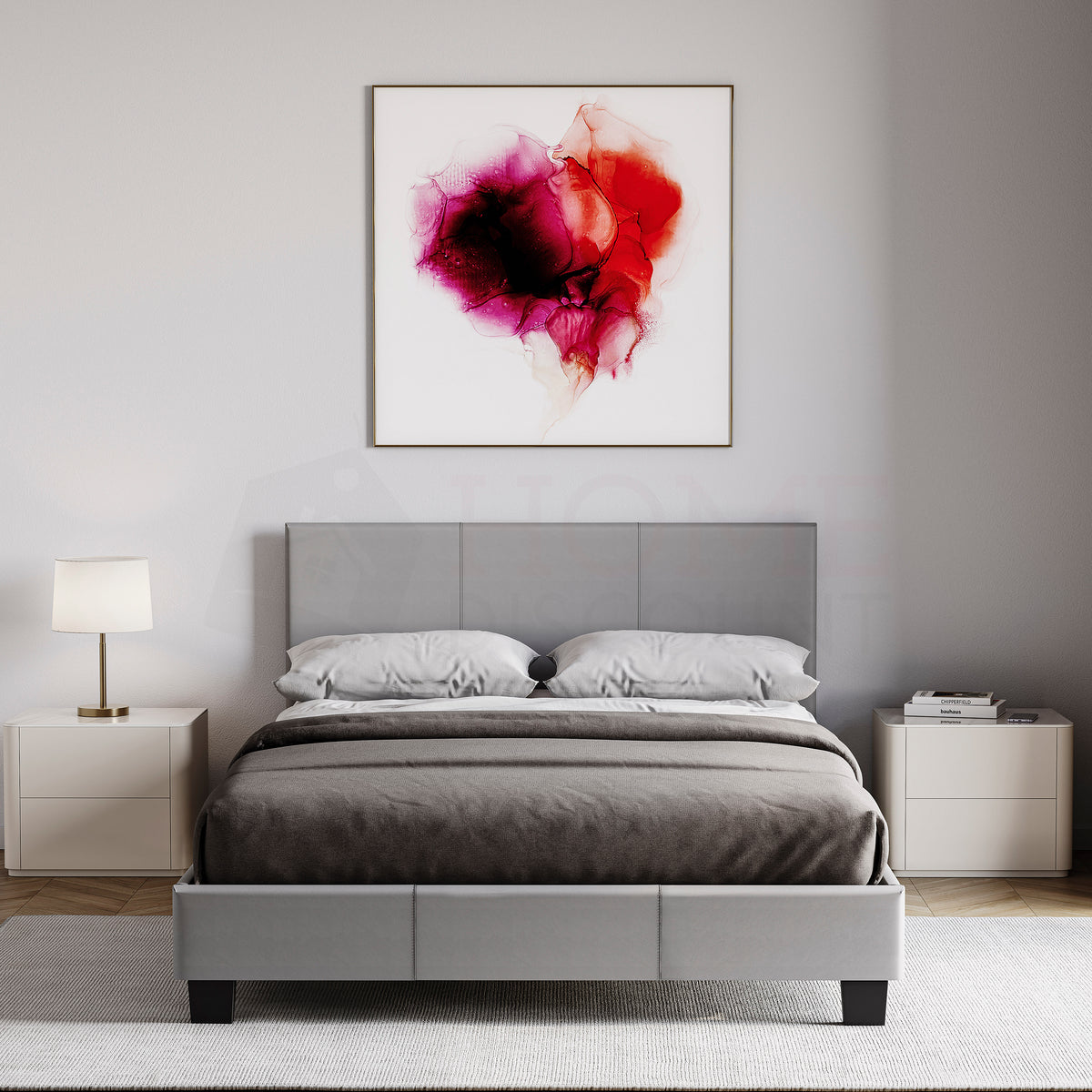 Lisbon Small Double Faux Leather Bed, Grey UKFR