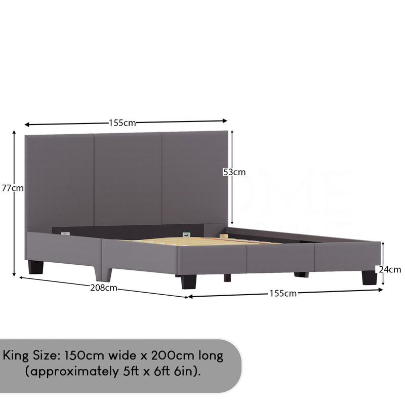 Lisbon King Size Faux Leather Bed, Grey UKFR