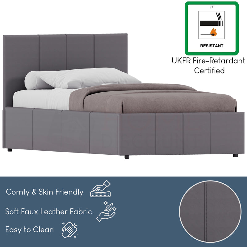 Lisbon Single Ottoman Faux Leather Bed, Grey UKFR