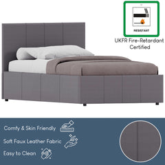 Lisbon Single Ottoman Faux Leather Bed, Grey UKFR