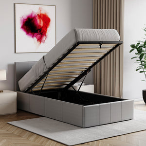 Lisbon Single Ottoman Faux Leather Bed, Grey UKFR
