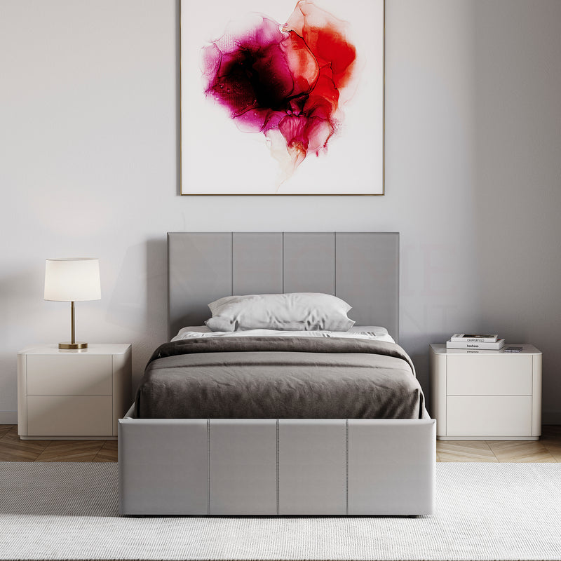 Lisbon Single Ottoman Faux Leather Bed, Grey UKFR