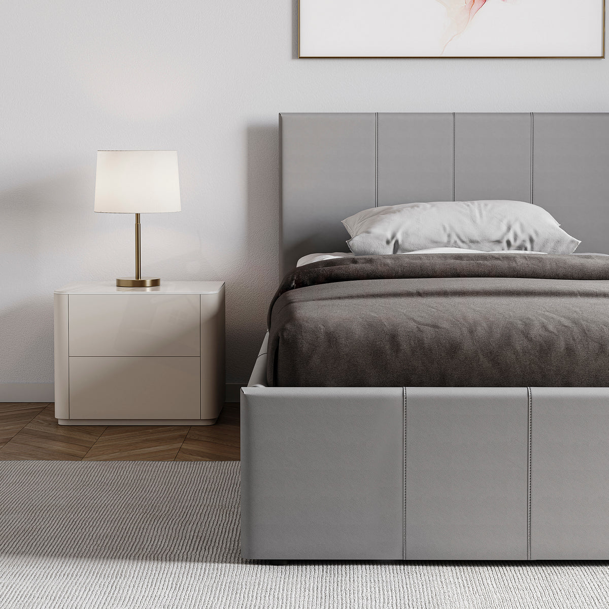 Lisbon Single Ottoman Faux Leather Bed, Grey UKFR