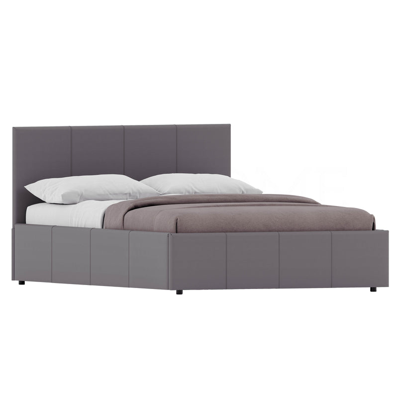 Lisbon Double Ottoman Faux Leather Bed, Grey UKFR