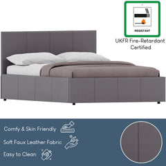 Lisbon King Size Ottoman Faux Leather Bed, Grey UKFR