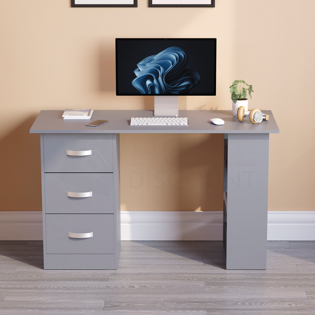 Mason 3-Drawer Computer Desk, Grey