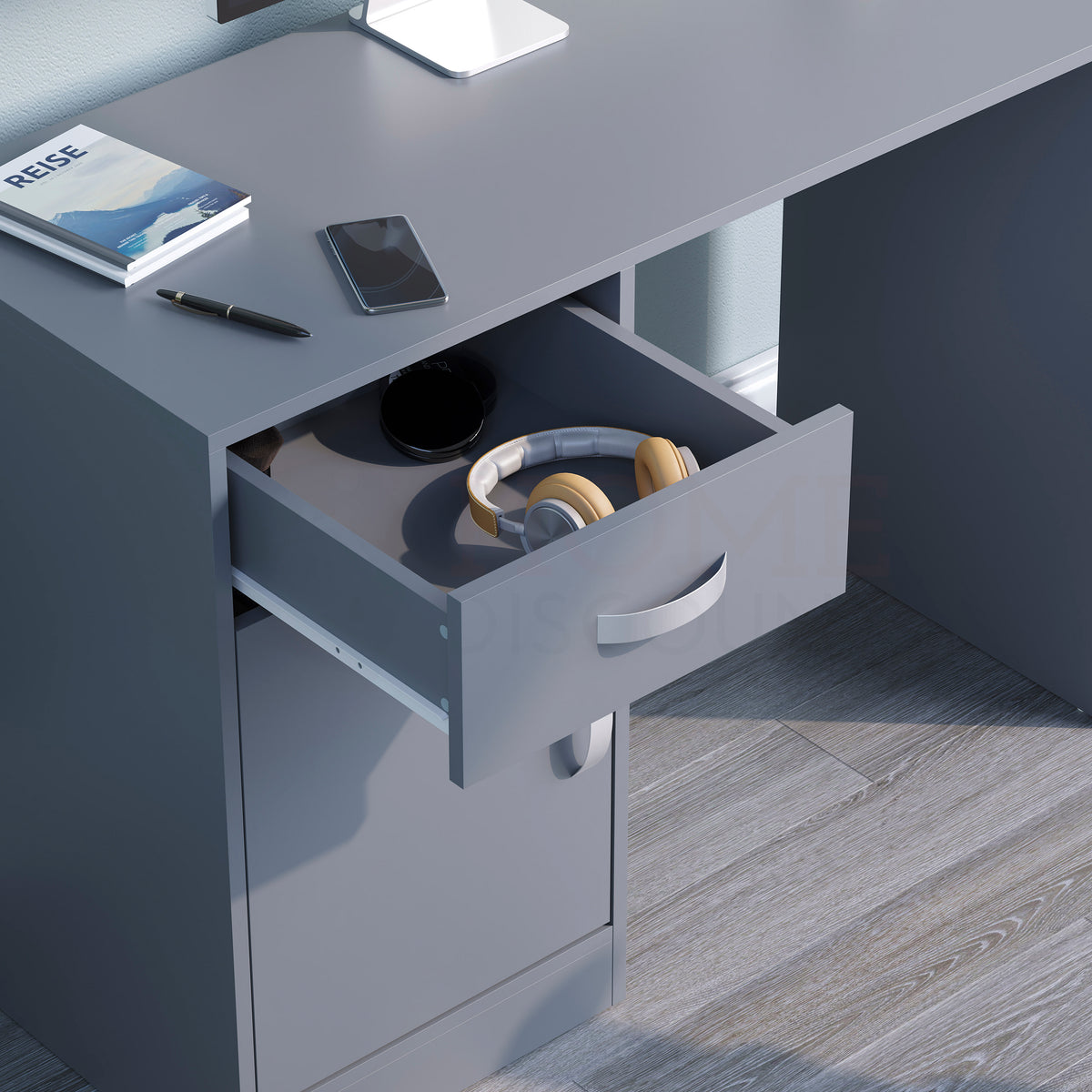 Hudson 1-Drawer 1-Door Computer Desk - Grey