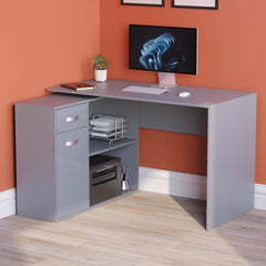 Longton 1-Door 1-Drawer Adjustable Computer Desk, Grey