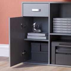 Longton 1-Door 1-Drawer Adjustable Computer Desk, Grey