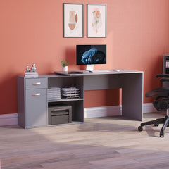 Longton 1-Door 1-Drawer Adjustable Computer Desk, Grey