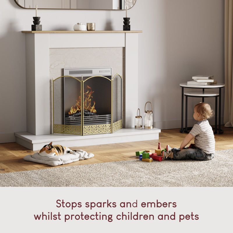 Ingleton 3-Panel Fire Guard - Brass