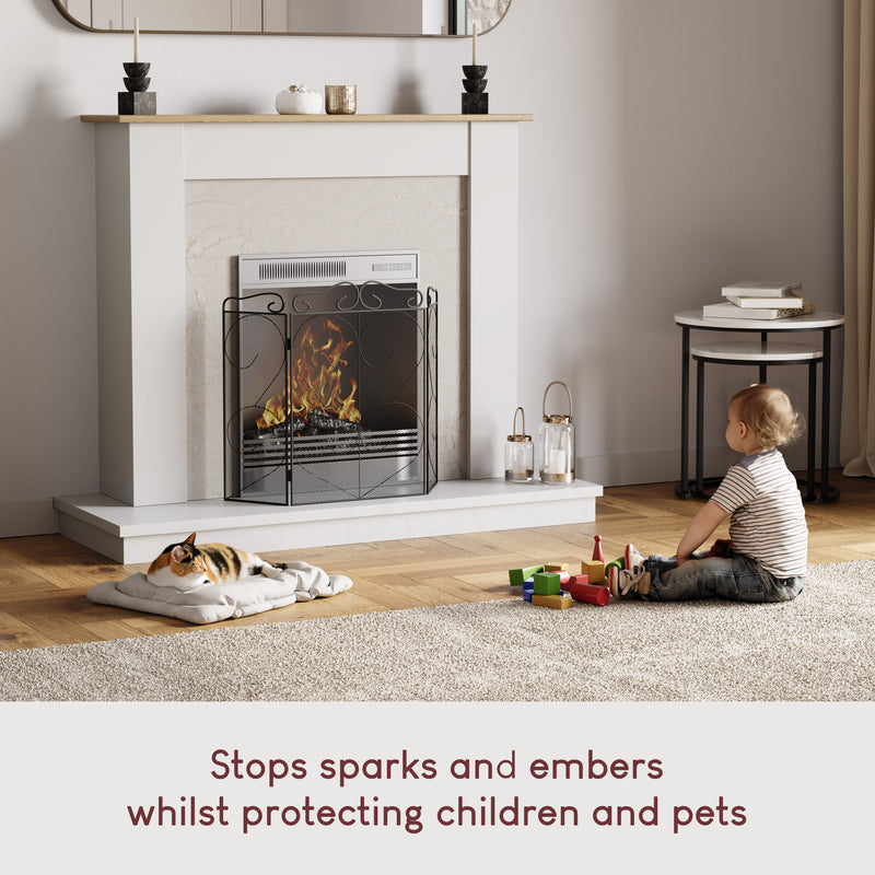 Tapton 3-Panel Fire Guard - Black