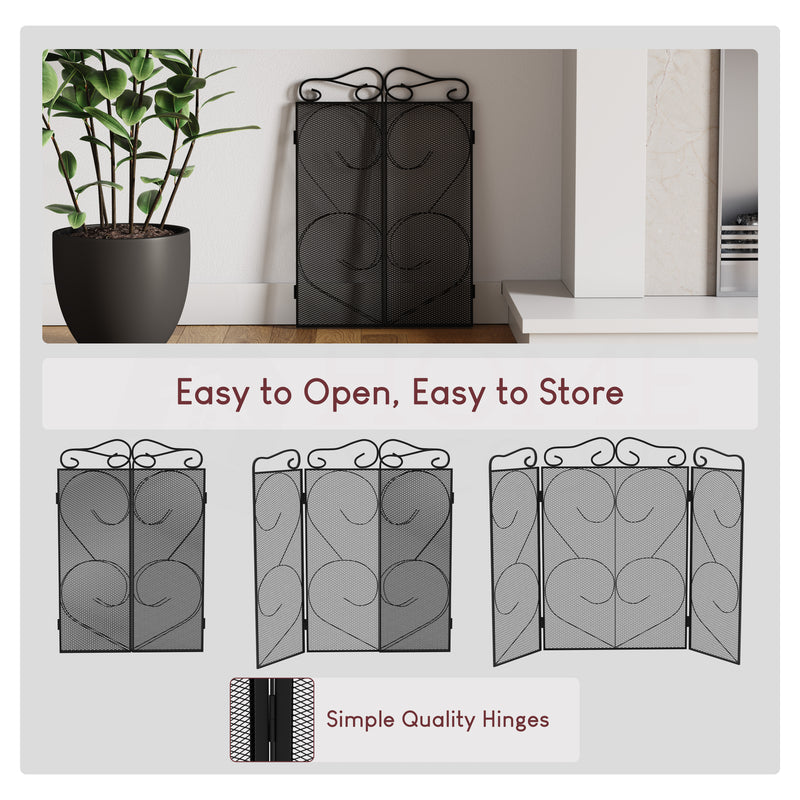 Tapton 3-Panel Fire Guard - Black
