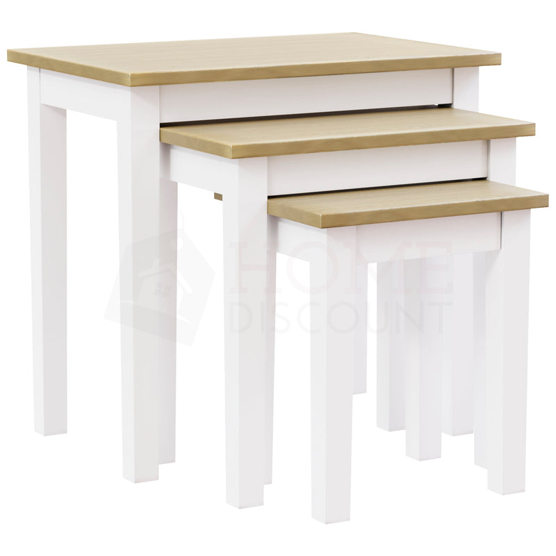 Vida Designs Yorkshire Nest of 3 Tables, Oak & White