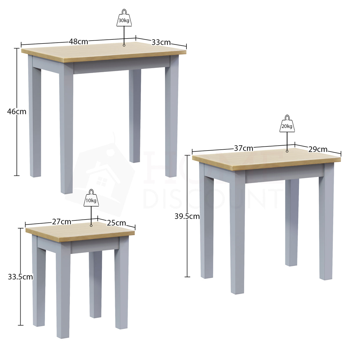 Yorkshire Nest of 3 Tables - Oak & Grey