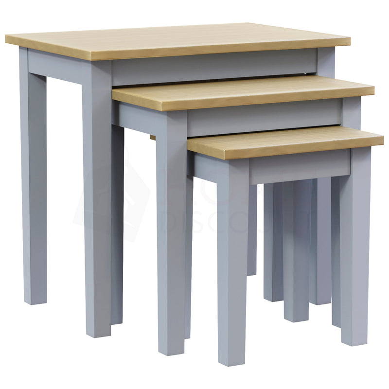 Vida Designs Yorkshire Nest of 3 Tables, Oak & Grey