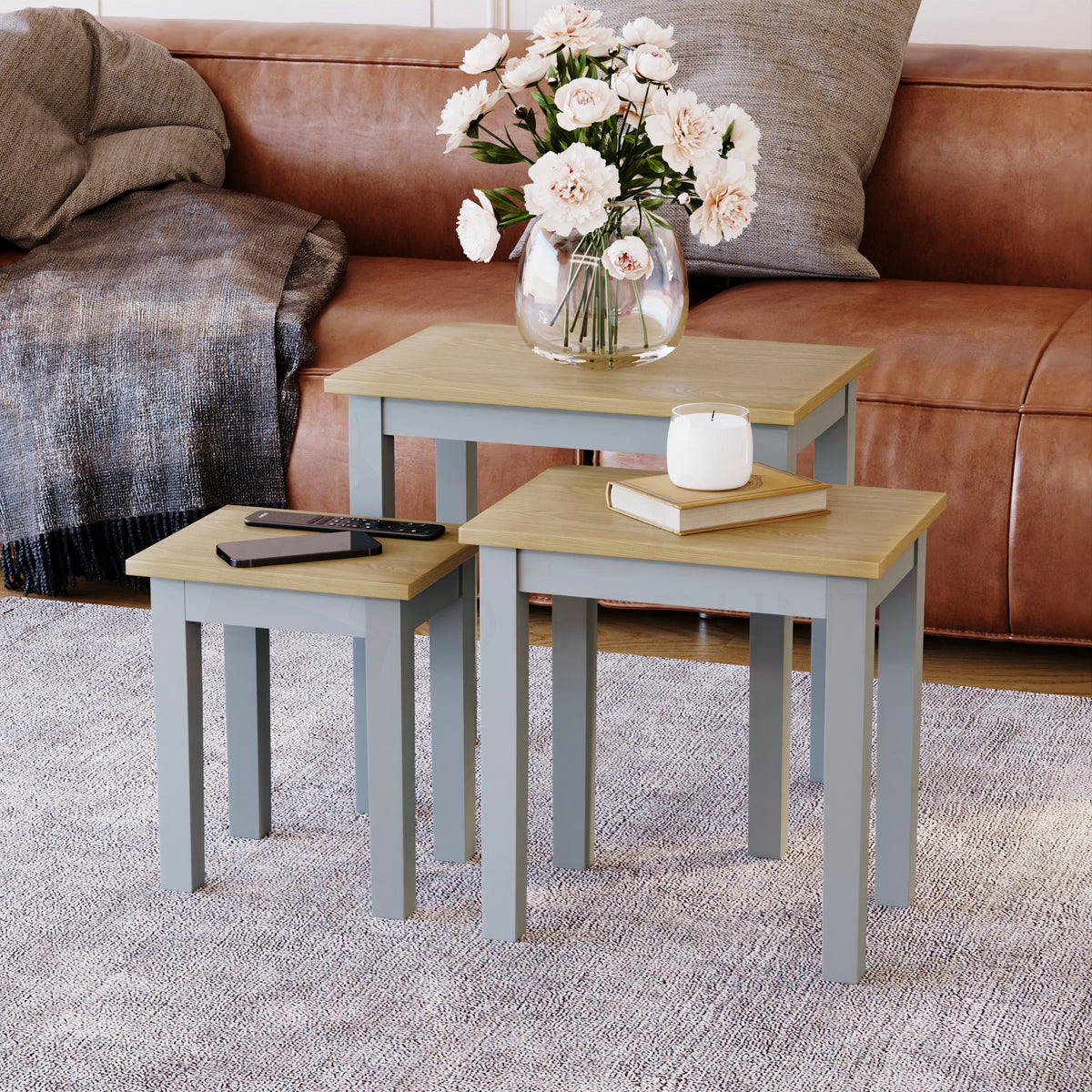 Yorkshire Nest of 3 Tables - Oak & Grey
