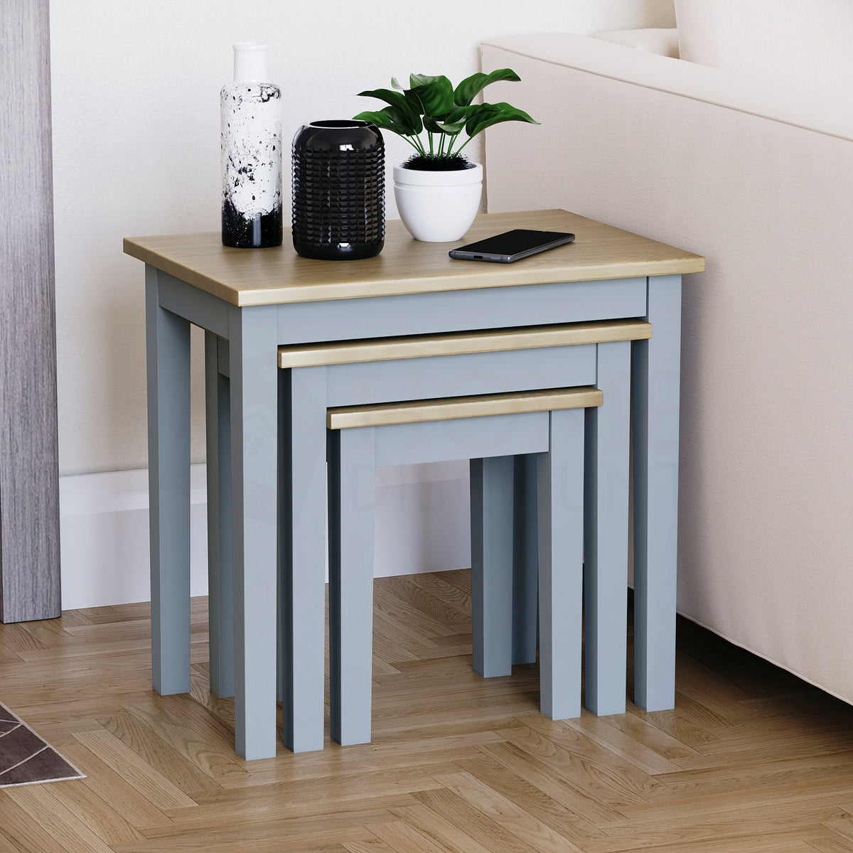 Yorkshire Nest of 3 Tables - Oak & Grey
