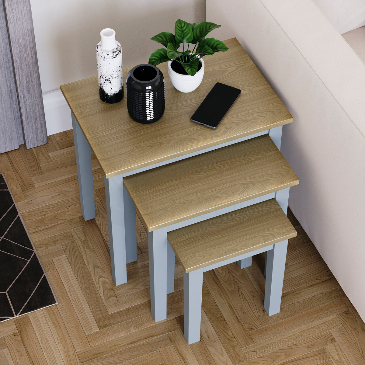 Yorkshire Nest of 3 Tables - Oak & Grey