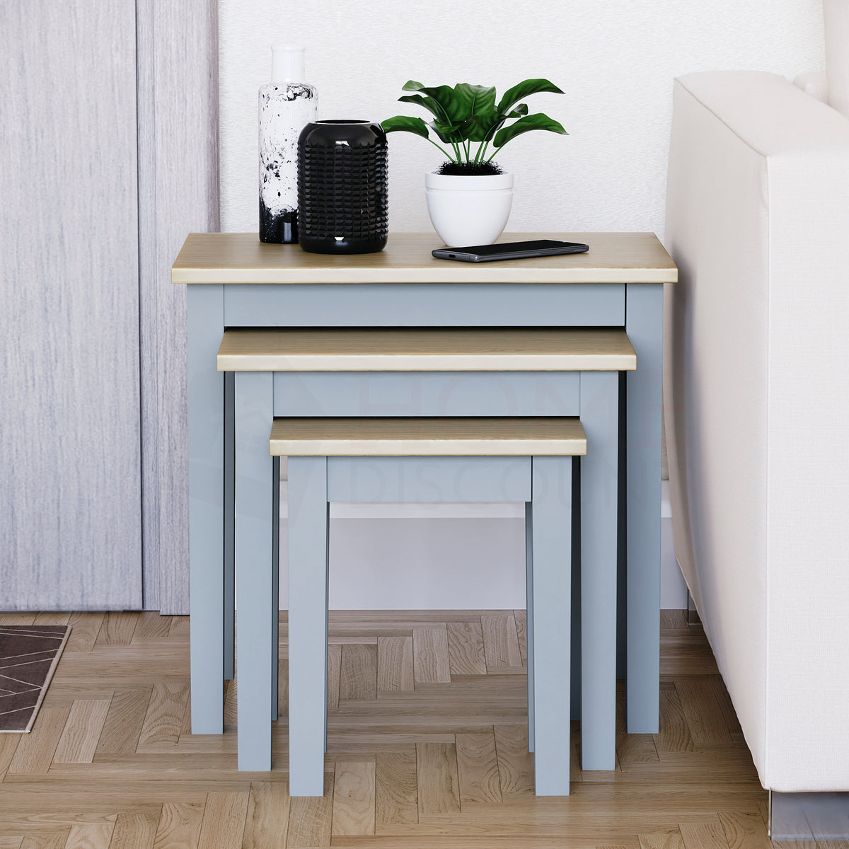 Yorkshire Nest of 3 Tables - Oak & Grey