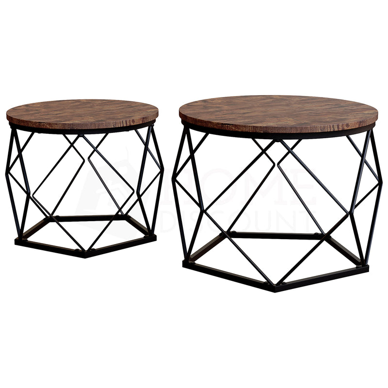 Brooklyn Nest of 2 Geometric Tables - Dark Wood