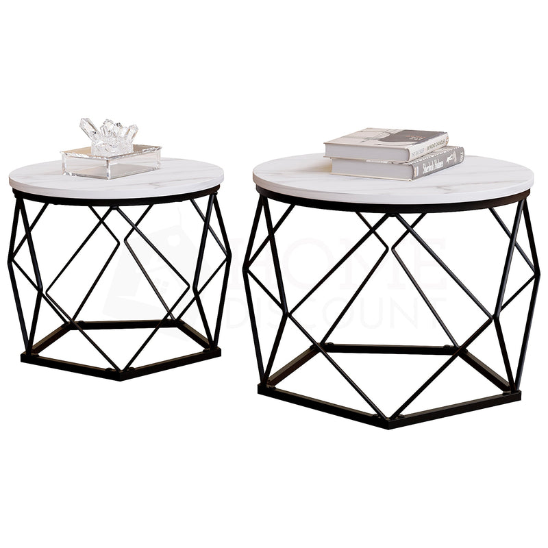 Brooklyn Nest of 2 Geometric Tables - Marble