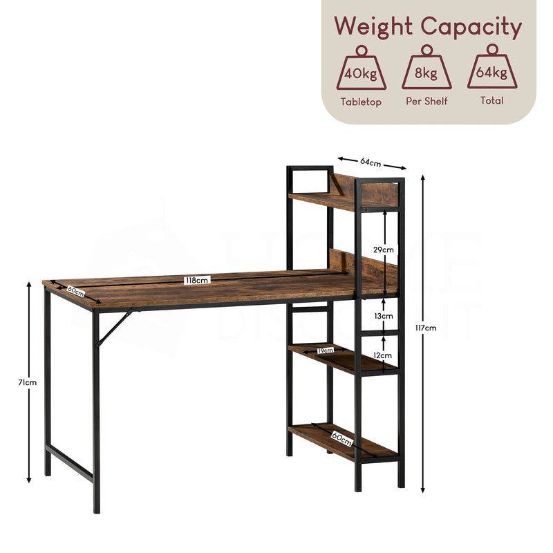 Brooklyn Computer Desk With 3 Shelves - Dark Wood