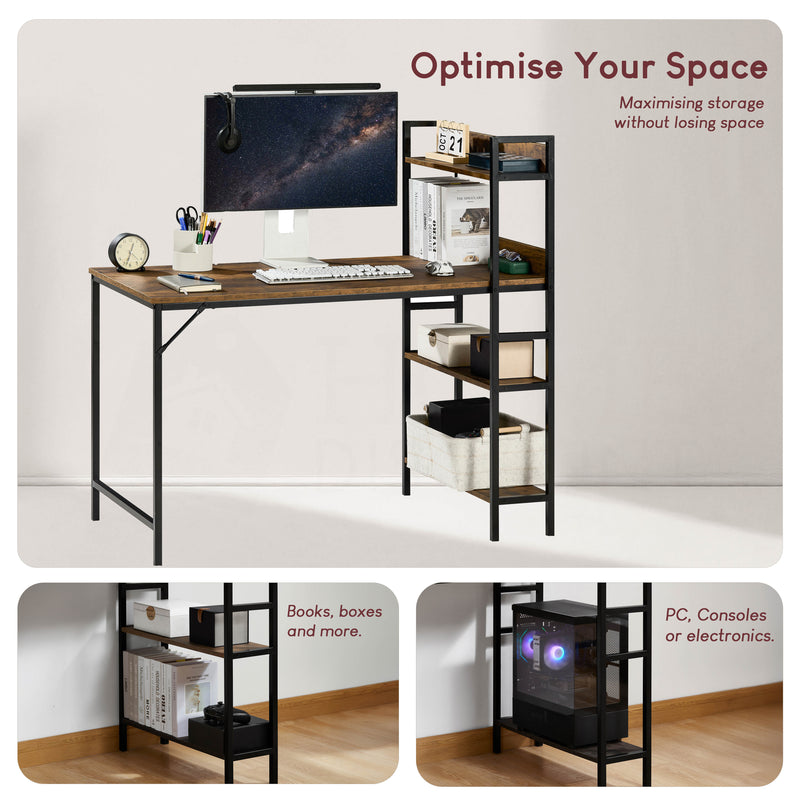 Brooklyn Computer Desk With 3 Shelves - Dark Wood