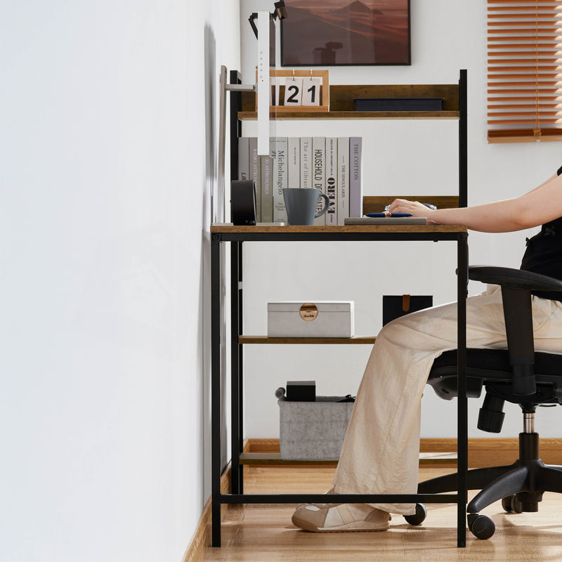 Brooklyn Computer Desk With 3 Shelves - Dark Wood
