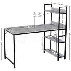 Brooklyn Computer Desk With 3 Shelves, Grey