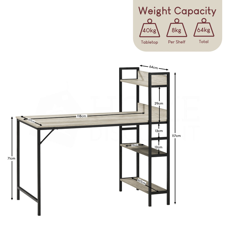 Brooklyn Computer Desk With 3 Shelves - Grey