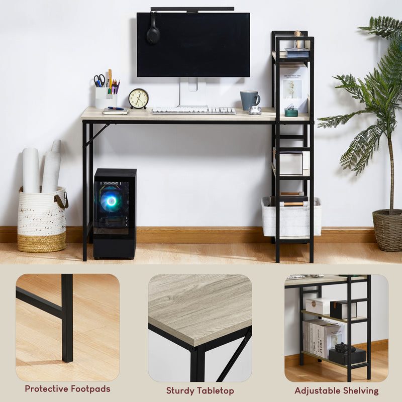 Brooklyn Computer Desk With 3 Shelves - Grey