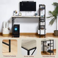 Brooklyn Computer Desk With 3 Shelves - Grey