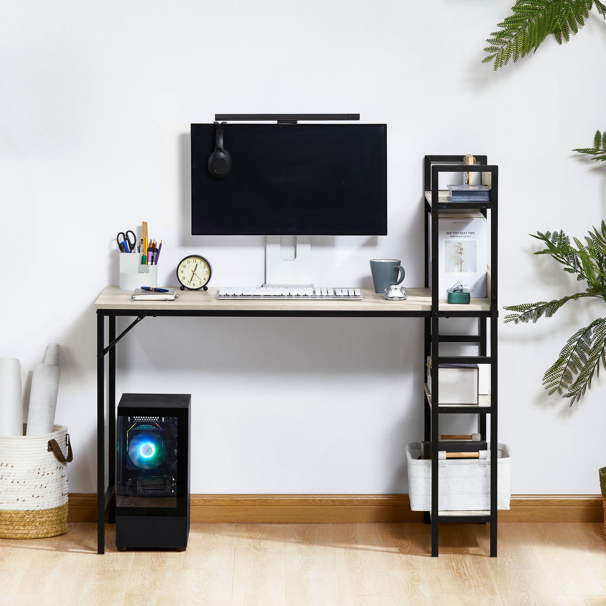 Brooklyn Computer Desk With 3 Shelves - Grey