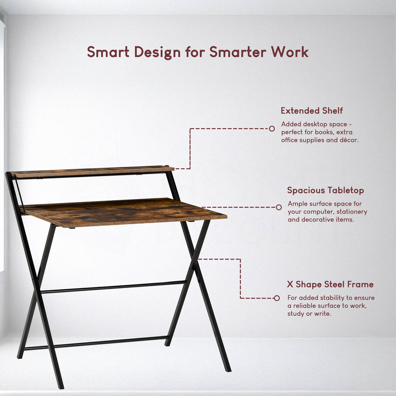 Brooklyn Foldable Computer Desk - Dark Wood