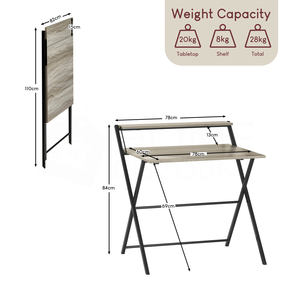 Brooklyn Foldable Computer Desk, Grey