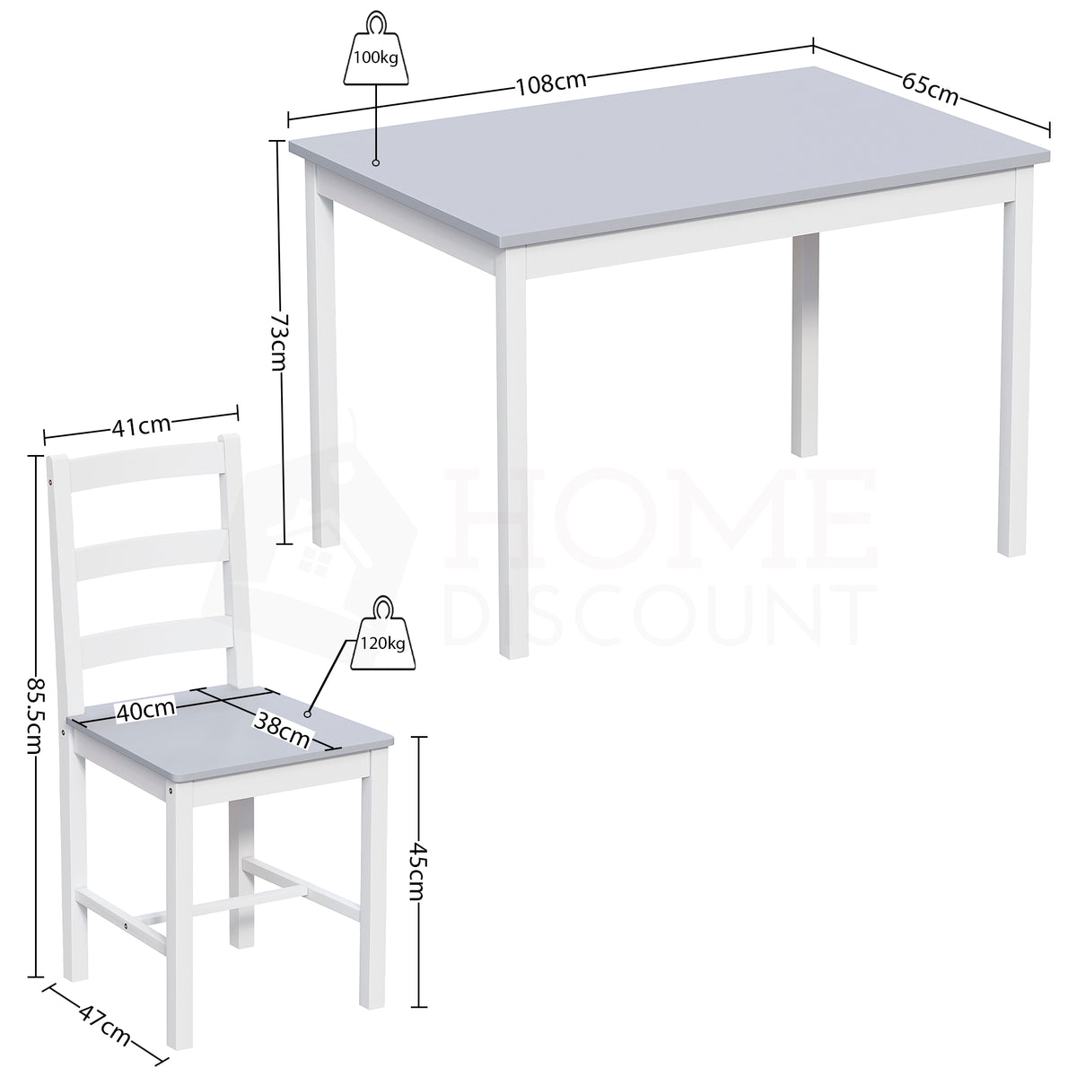 Yorkshire 4-Seater Dining Set - White & Grey