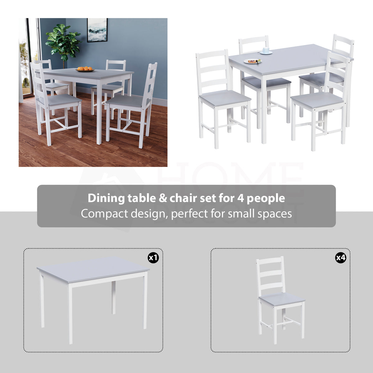 Yorkshire 4-Seater Dining Set - White & Grey