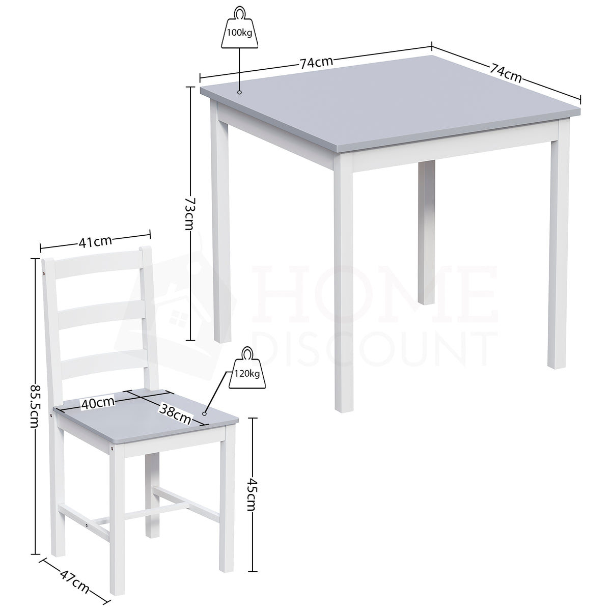 Yorkshire 2-Seater Dining Set - White & Grey