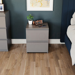 Denver 2-Drawer Large Bedside Chest - Grey