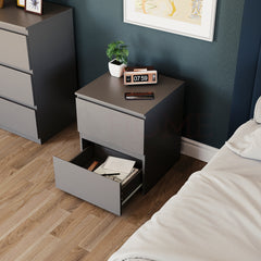 Denver 2-Drawer Large Bedside Chest - Grey