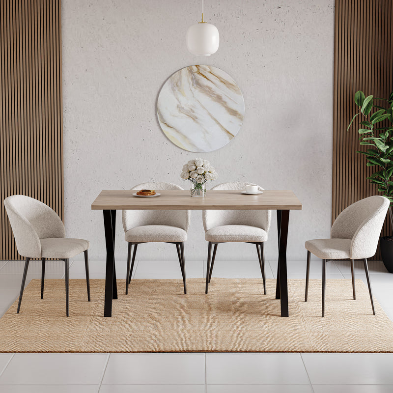 4-Seater Dining Table With X Shape Legs, Oak