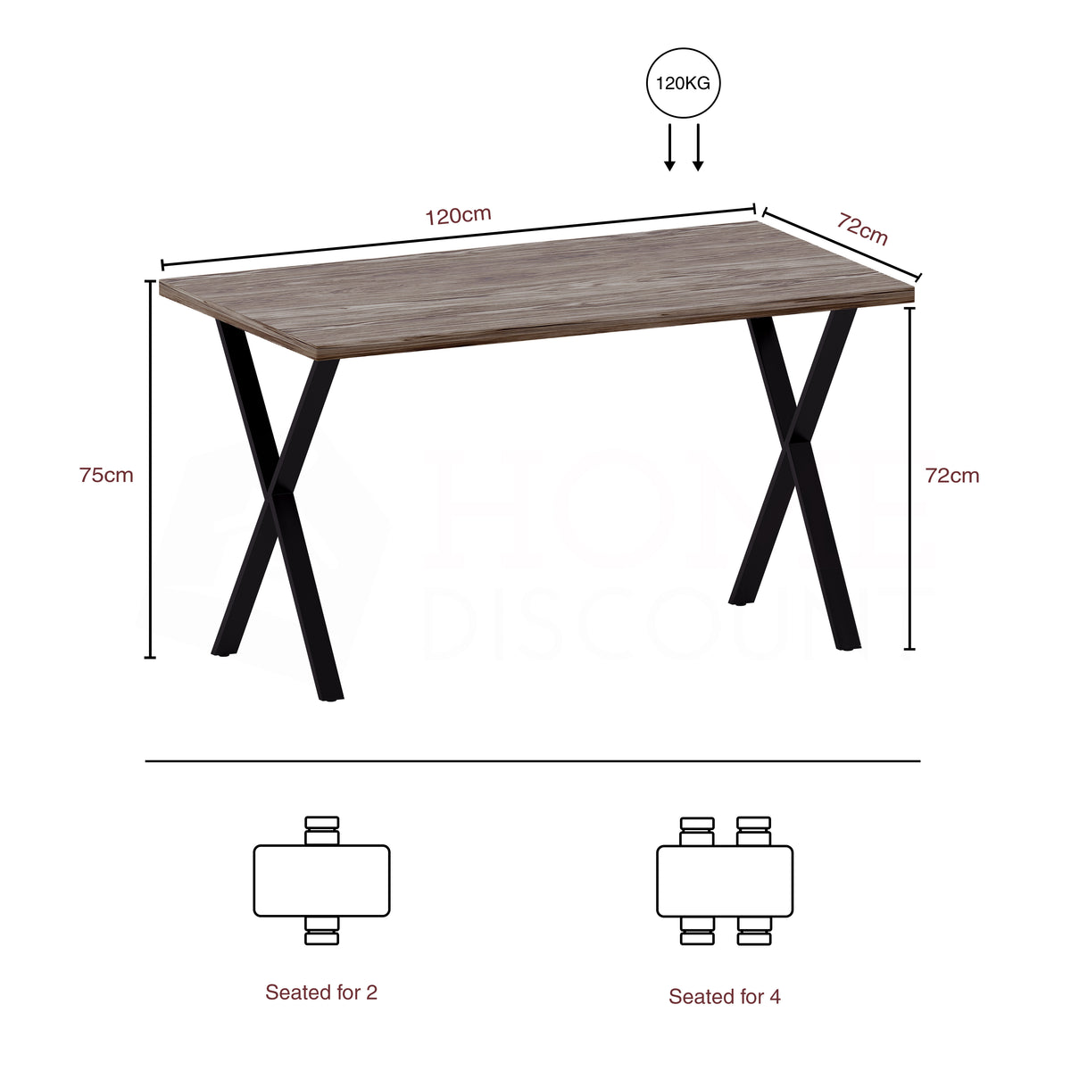 4-Seater Dining Table With X Shape Legs - Walnut