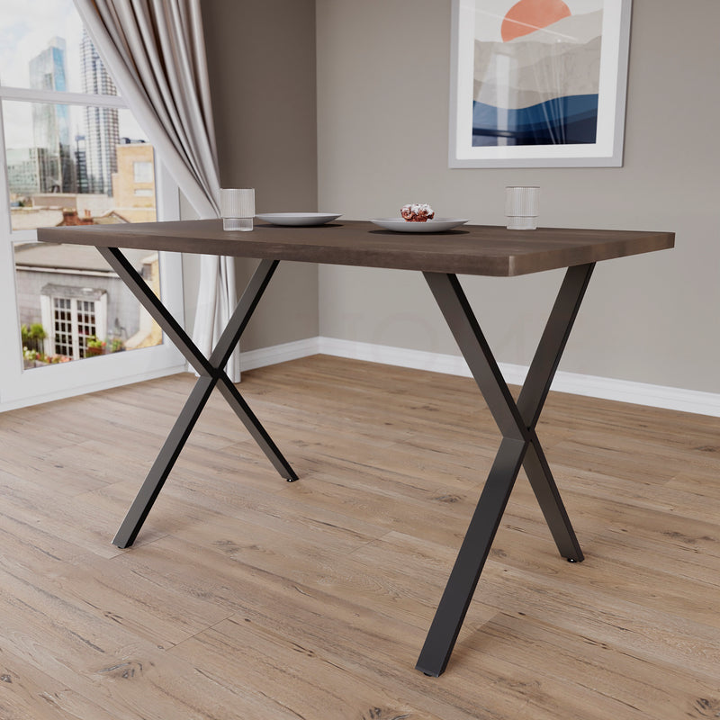 4 Seater Dining Table With X Shape Legs, Walnut