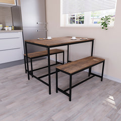Roslyn 4 Seater Dining Table With Bench Set, Dark Wood