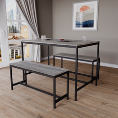 Roslyn 4 Seater Dining Table With Bench Set, Grey